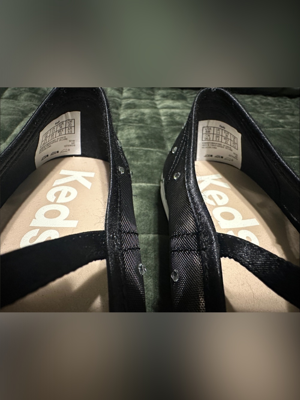 Keds Black Mary Jane Flats with Rhinestone Mesh - Picture 6 of 16